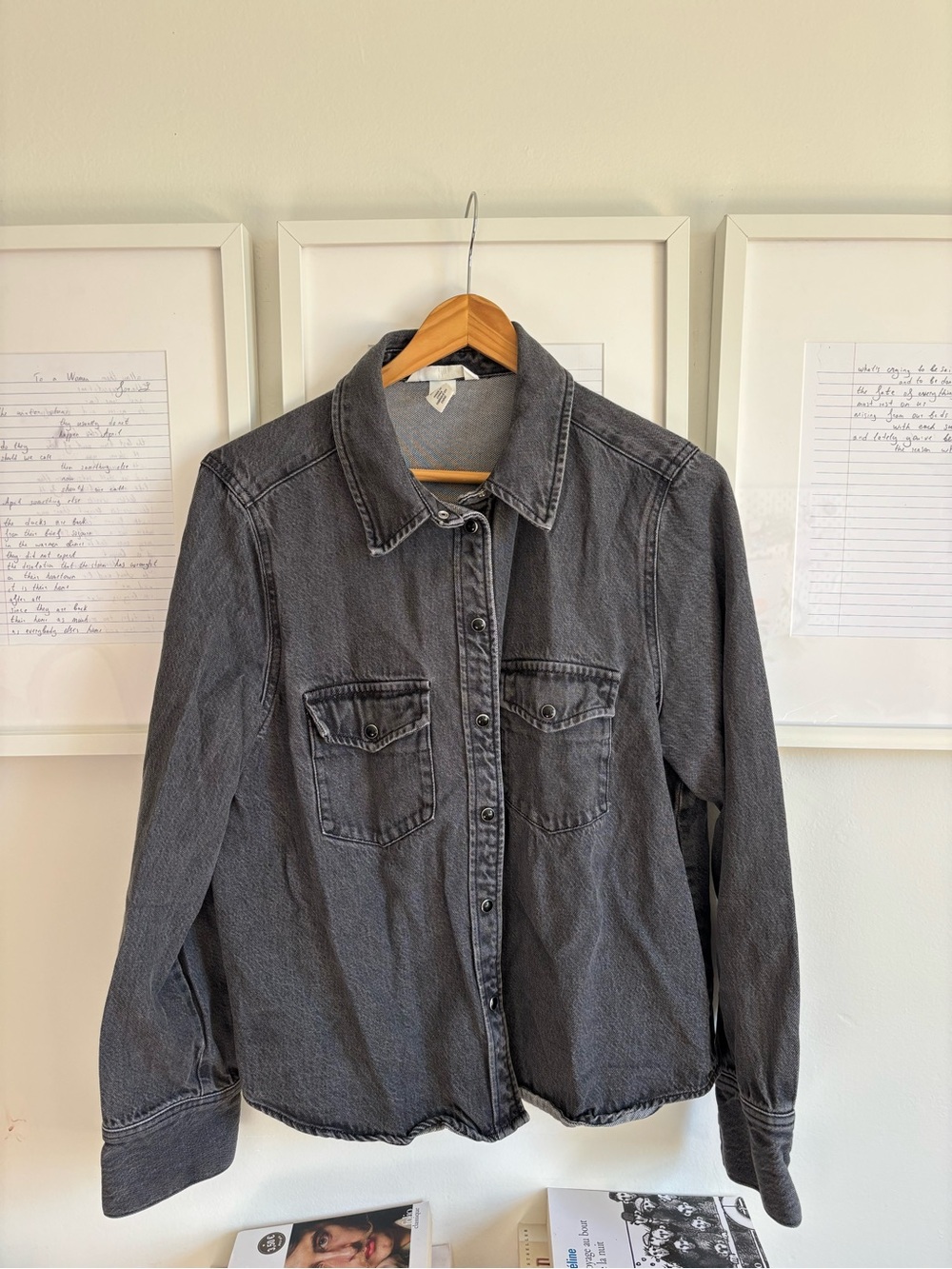 H&M Washed Black Denim Button Down Shirt